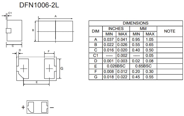 Mechanical Drawing - Micro Commercial Components (MCC) BAT46L2 Schottky Diode